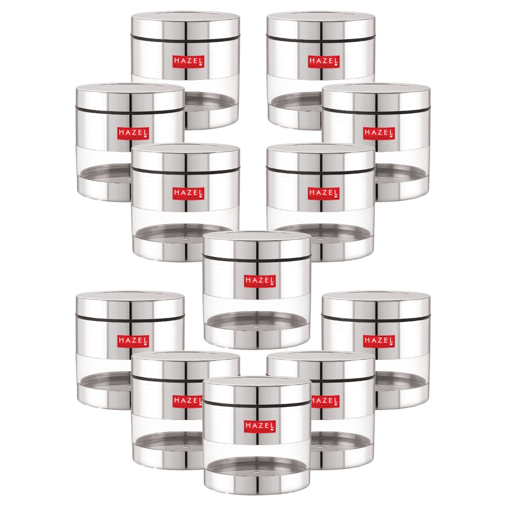 HAZEL Stainless Steel Container Set | Steel Container For Kitchen Storage Set | Multipurpose Storage Box for Kitchen I, 400 ML, Set of 12