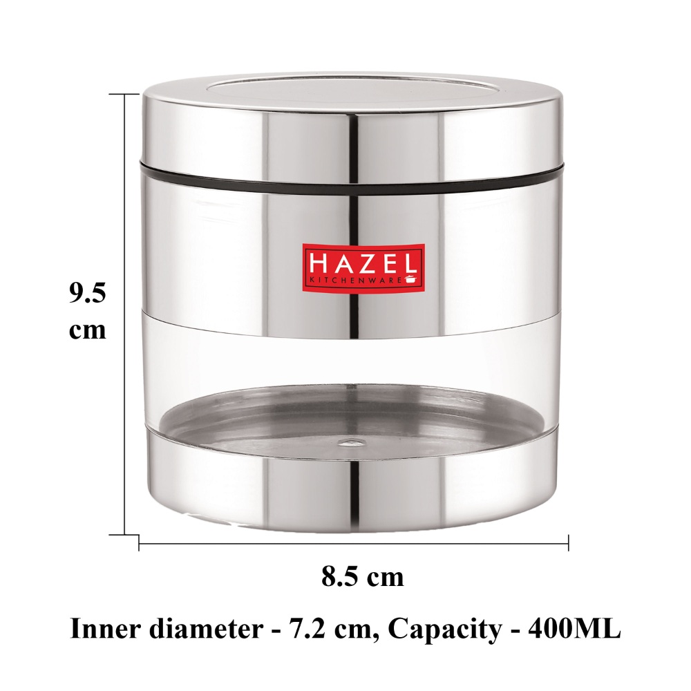 HAZEL Stainless Steel Container Set | Steel Container For Kitchen Storage Set | Multipurpose Storage Box for Kitchen I, 400 ML, Set of 6