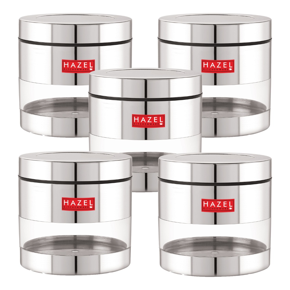 HAZEL Stainless Steel Container Set | Steel Container For Kitchen Storage Set | Multipurpose Storage Box for Kitchen I, 400 ML, Set of 5