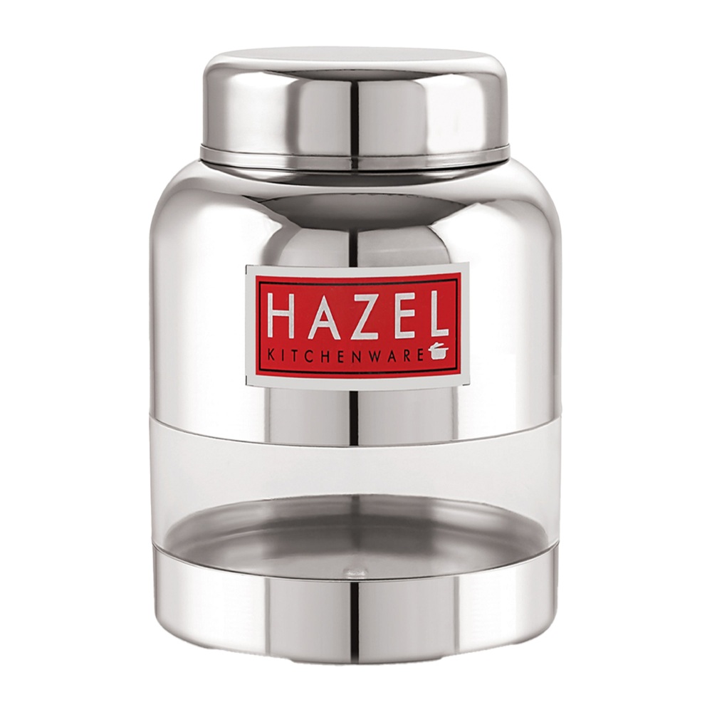 HAZEL Stainless Steel Container Set | Barni Shape See Through Container with Glossy Finish  |Transparent Multipurpose Storage Box for Kitchen, 350 ML, Set of 12