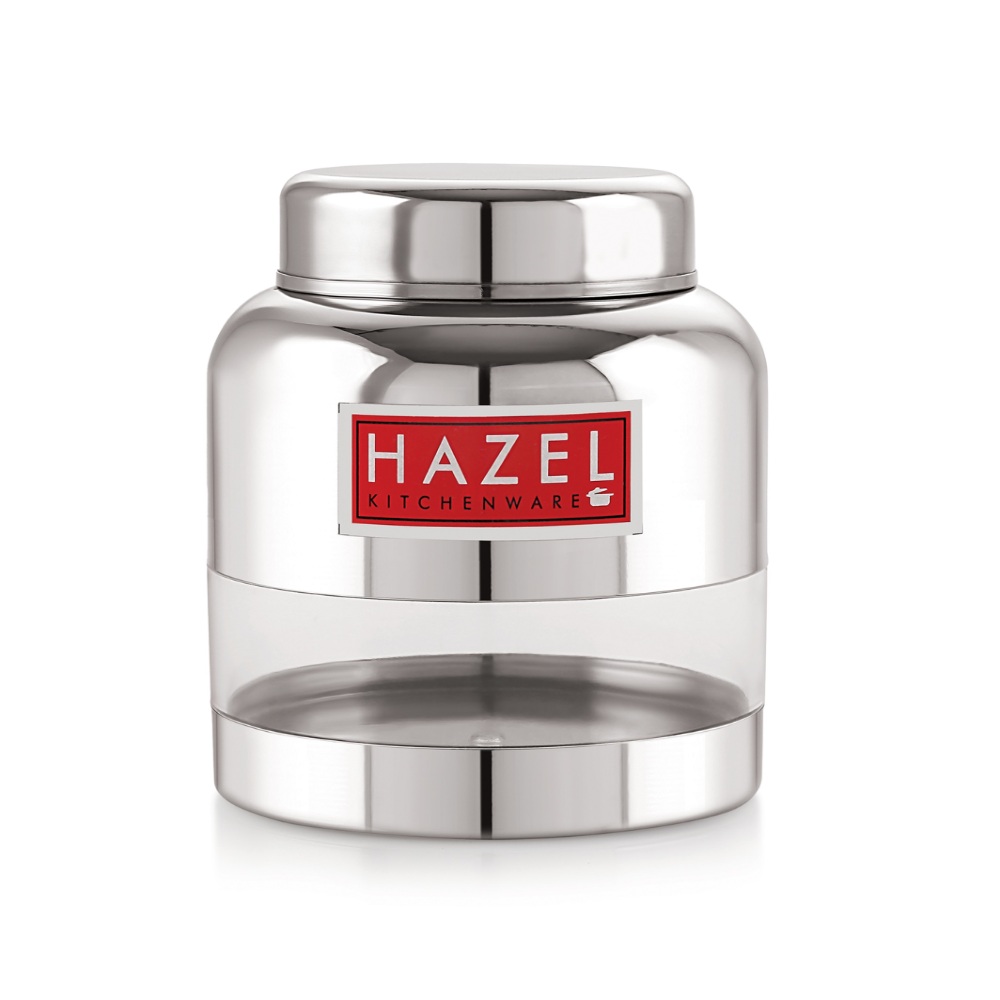 HAZEL Stainless Steel Kitchen Containers with Airtight Lid I Barni Shape Transparent Container with Glossy Finish | See Through Multipurpose Storage Box for Kitchen, 600 ML, Set of 6
