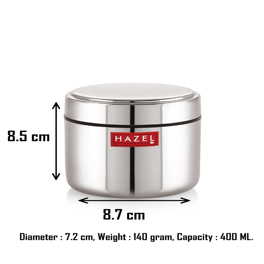 HAZEL Stainless Steel Mini Container Heavy Gauge Premium Airtight Dabbi Dabba Set of 5, 400 ML, Silver