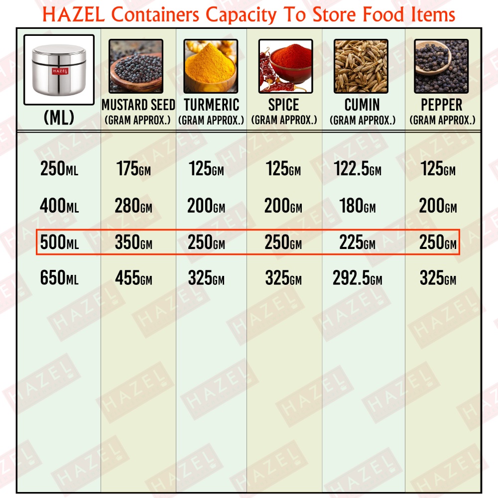 HAZEL Stainless Steel Mini Container Heavy Gauge Premium Airtight Dabbi Dabba Set of 3, 500 ML, Silver