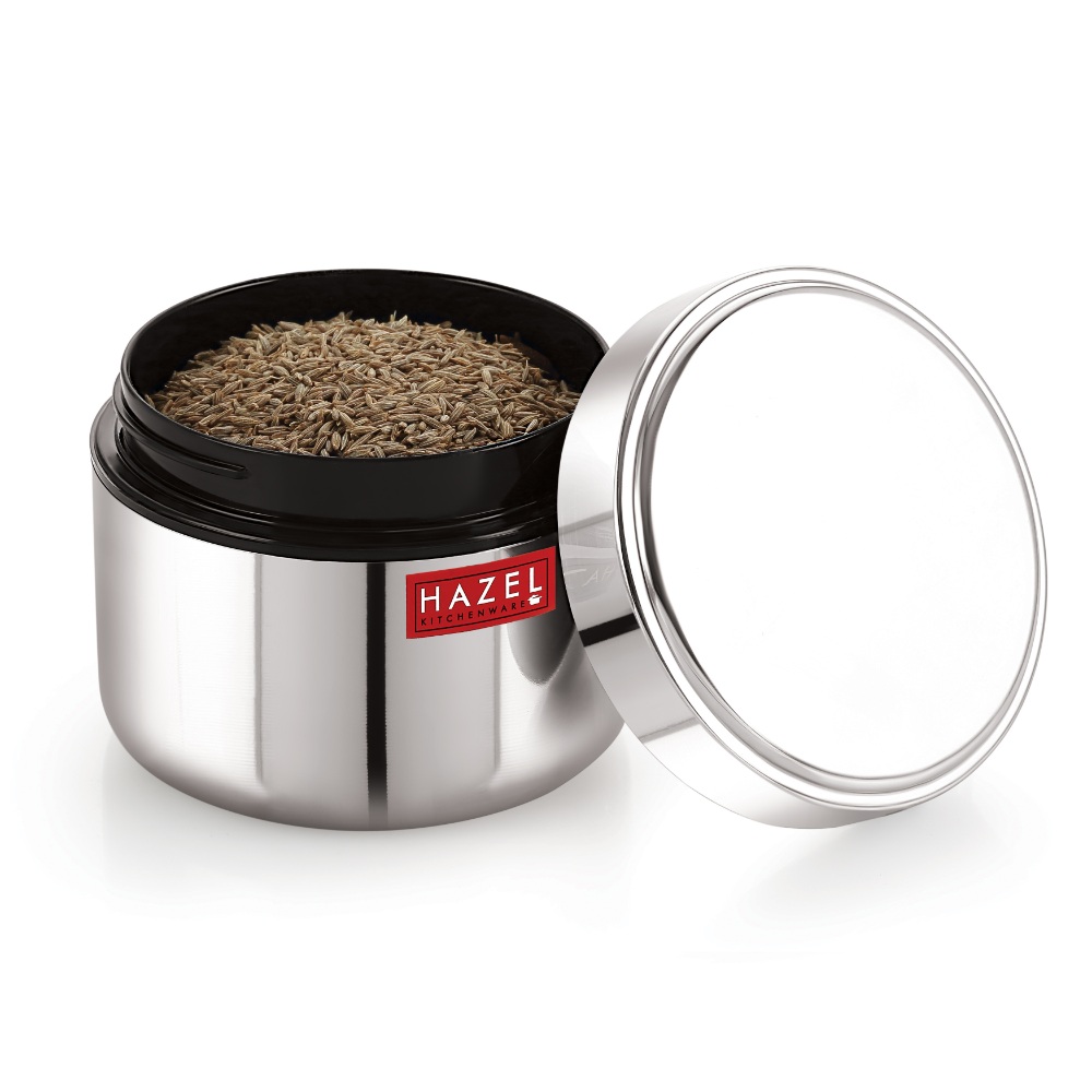 HAZEL Stainless Steel Mini Container Heavy Gauge Premium Airtight Dabbi Dabba Set of 3, 500 ML, Silver
