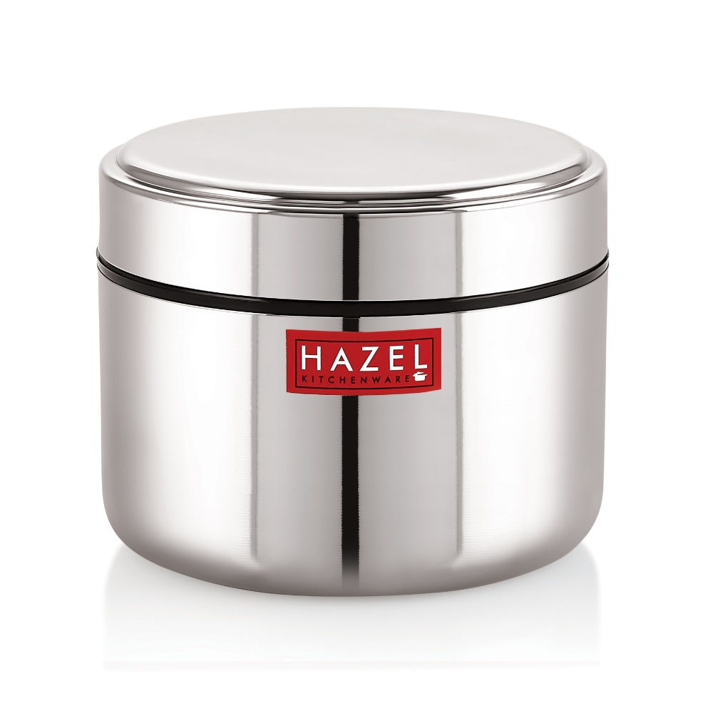 HAZEL Stainless Steel Mini Container Heavy Gauge Premium Airtight Dabbi Dabba Set of 3, 500 ML, Silver