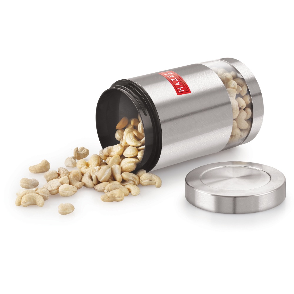 HAZEL Stainless Steel Containers Set For Kitchen Storage Transparent See Through Matt Finish Storage Jars Dabba, Set of 2, 1000 ML Each, Silver