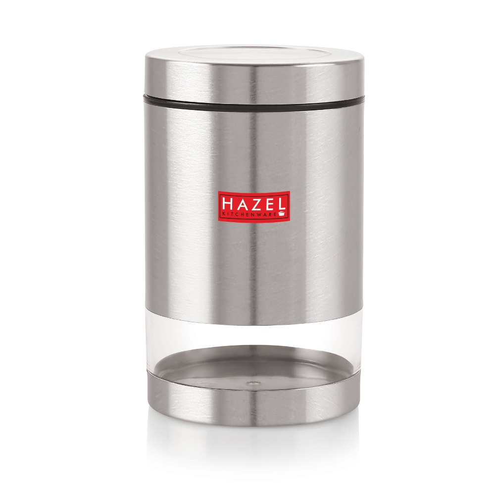 HAZEL Stainless Steel Containers Set For Kitchen Storage Transparent See Through Matt Finish Storage Jars Dabba, Set of 2, 1000 ML Each, Silver