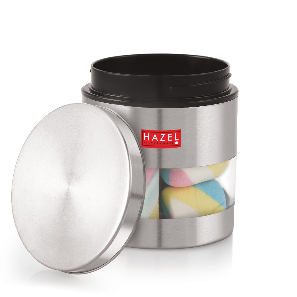 HAZEL Stainless Steel Containers Set For Kitchen Storage Transparent See Through Matt Finish Storage Jars Dabba, Set of 5, 600 ML Each, Silver