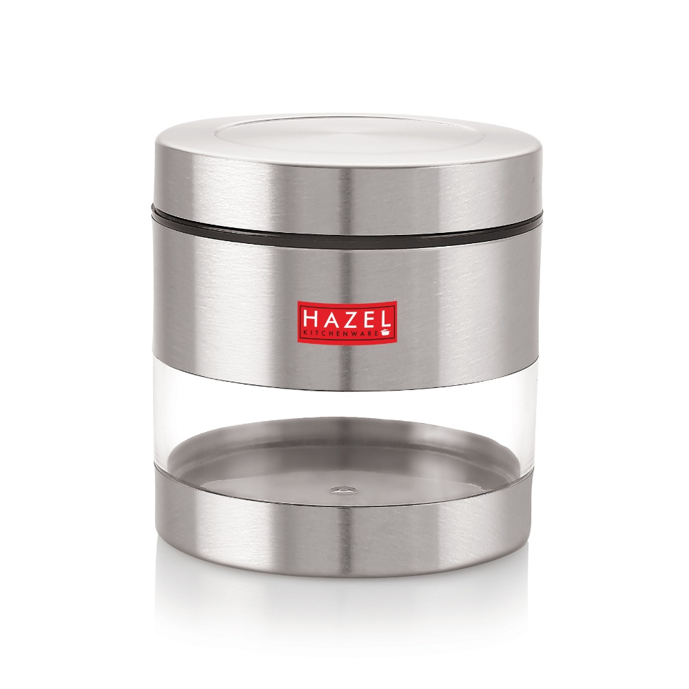 HAZEL Stainless Steel Containers Set For Kitchen Storage Transparent See Through Matt Finish Storage Jars Dabba, Set of 5, 600 ML Each, Silver