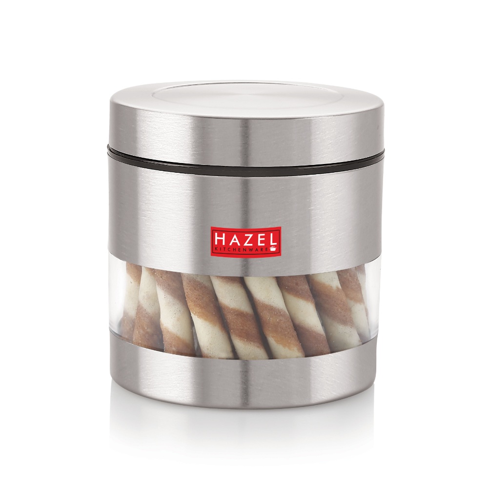 HAZEL Stainless Steel Containers Set For Kitchen Storage Transparent See Through Matt Finish Storage Jars Dabba, Set of 5, 600 ML Each, Silver