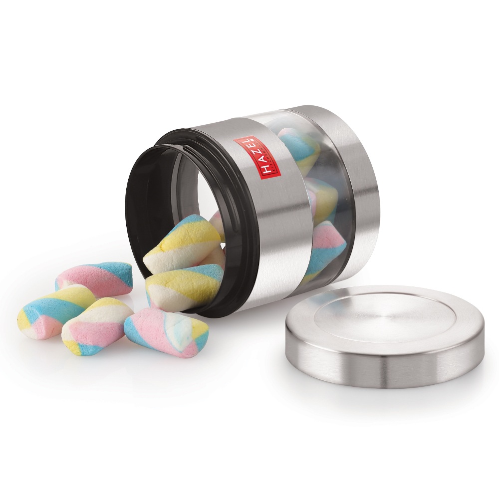 HAZEL Stainless Steel Containers Set For Kitchen Storage Transparent See Through Matt Finish Storage Jars Dabba, Set of 3, 600 ML Each, Silver