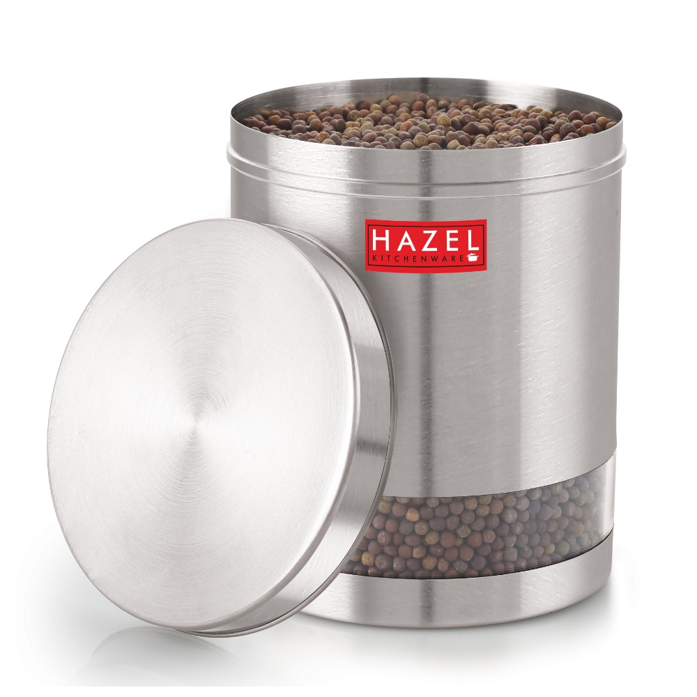 HAZEL Stainless Steel Containers Set For Kitchen Storage Transparent See Through Matt Finish Storage Jars Dabba, Set of 6, 3000 ML Each, Silver
