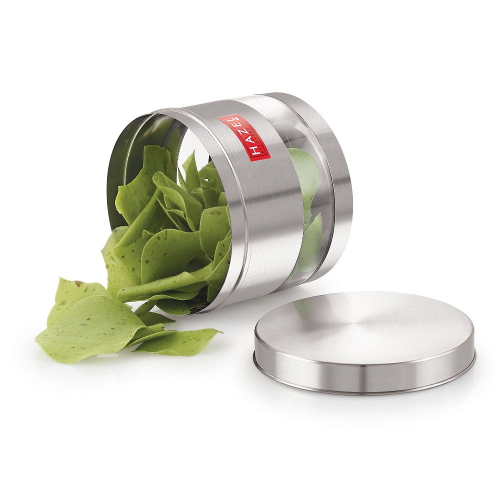 HAZEL Stainless Steel Containers Set For Kitchen Storage Transparent See Through Matt Finish Storage Jars Dabba, Set of 2, 1500 ML Each, Silver