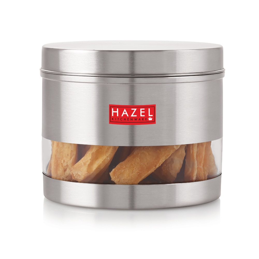 HAZEL Stainless Steel Containers Set For Kitchen Storage Transparent See Through Matt Finish Storage Jars Dabba, Set of 2, 1500 ML Each, Silver