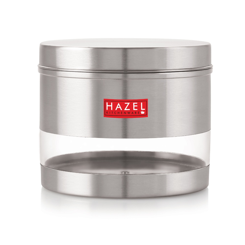 HAZEL Stainless Steel Containers Set For Kitchen Storage Transparent See Through Matt Finish Storage Jars Dabba, Set of 2, 1500 ML Each, Silver
