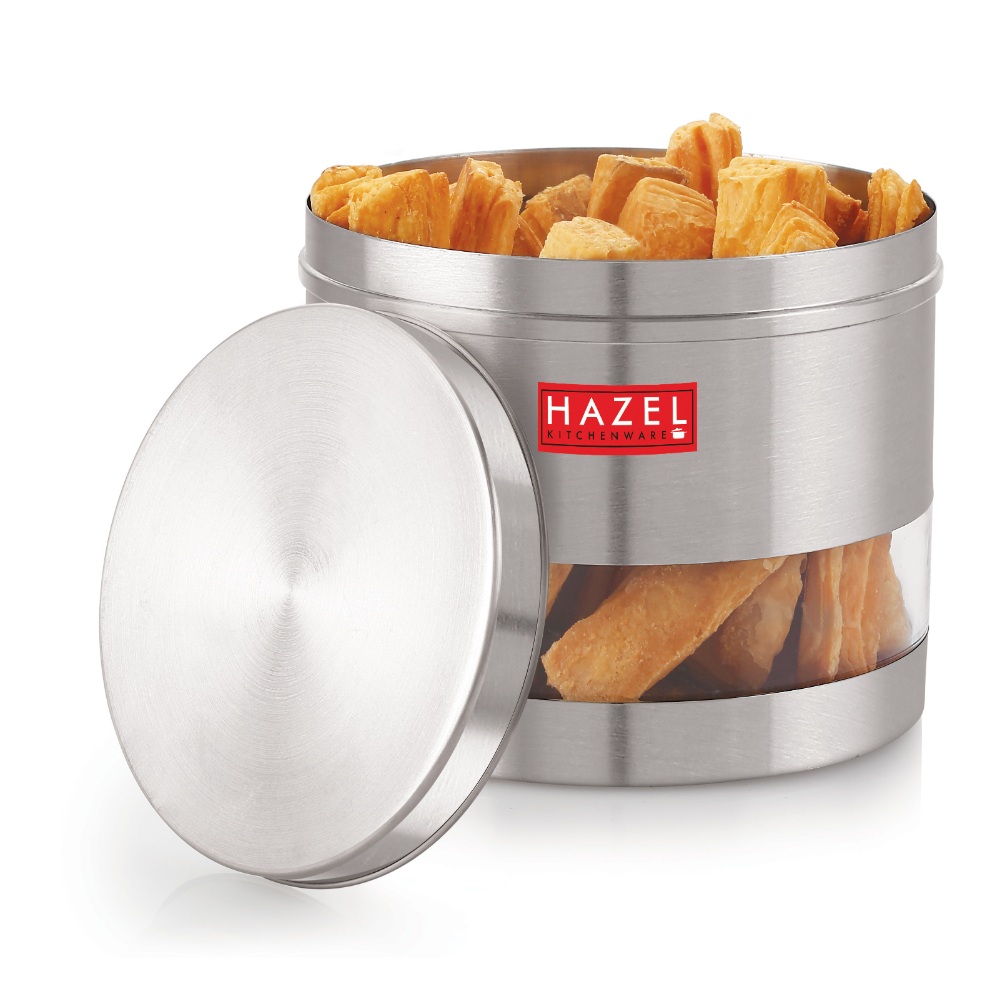 HAZEL Stainless Steel Containers Set For Kitchen Storage Transparent See Through Matt Finish Storage Jars Dabba, Set of 2, 1500 ML Each, Silver