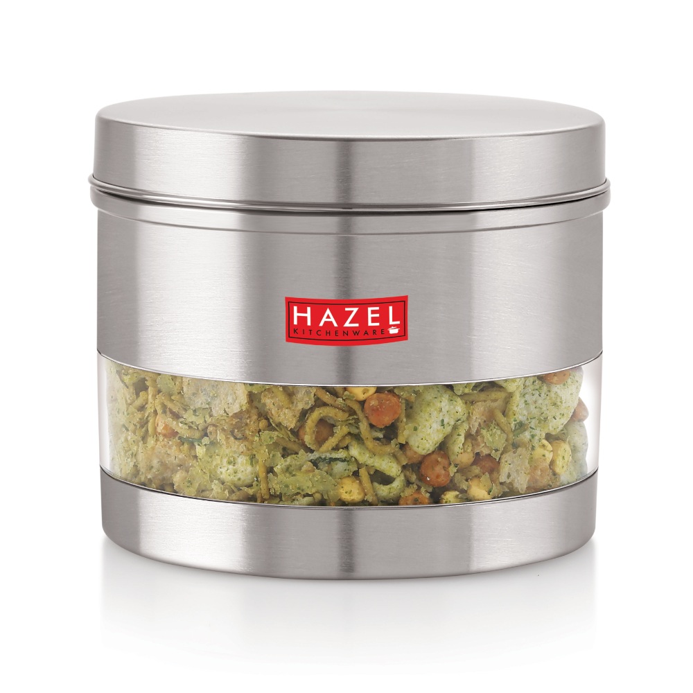 HAZEL Stainless Steel Containers Set For Kitchen Storage Transparent See Through Matt Finish Storage Jars Dabba, Set of 6, 1100 ML Each, Silver
