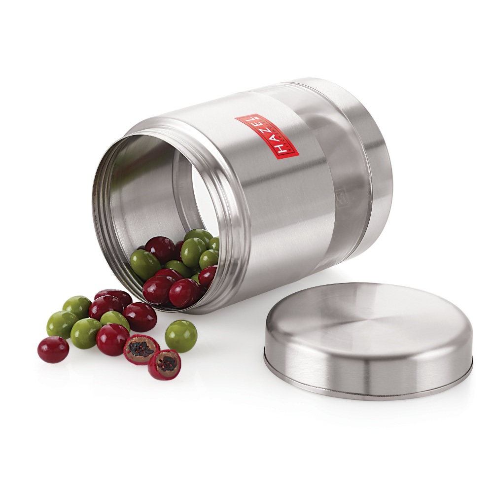 HAZEL Stainless Steel Containers Set For Kitchen Storage Transparent See Through Matt Finish Storage Jars Dabba, Set of 2, 600 ML Each, Silver