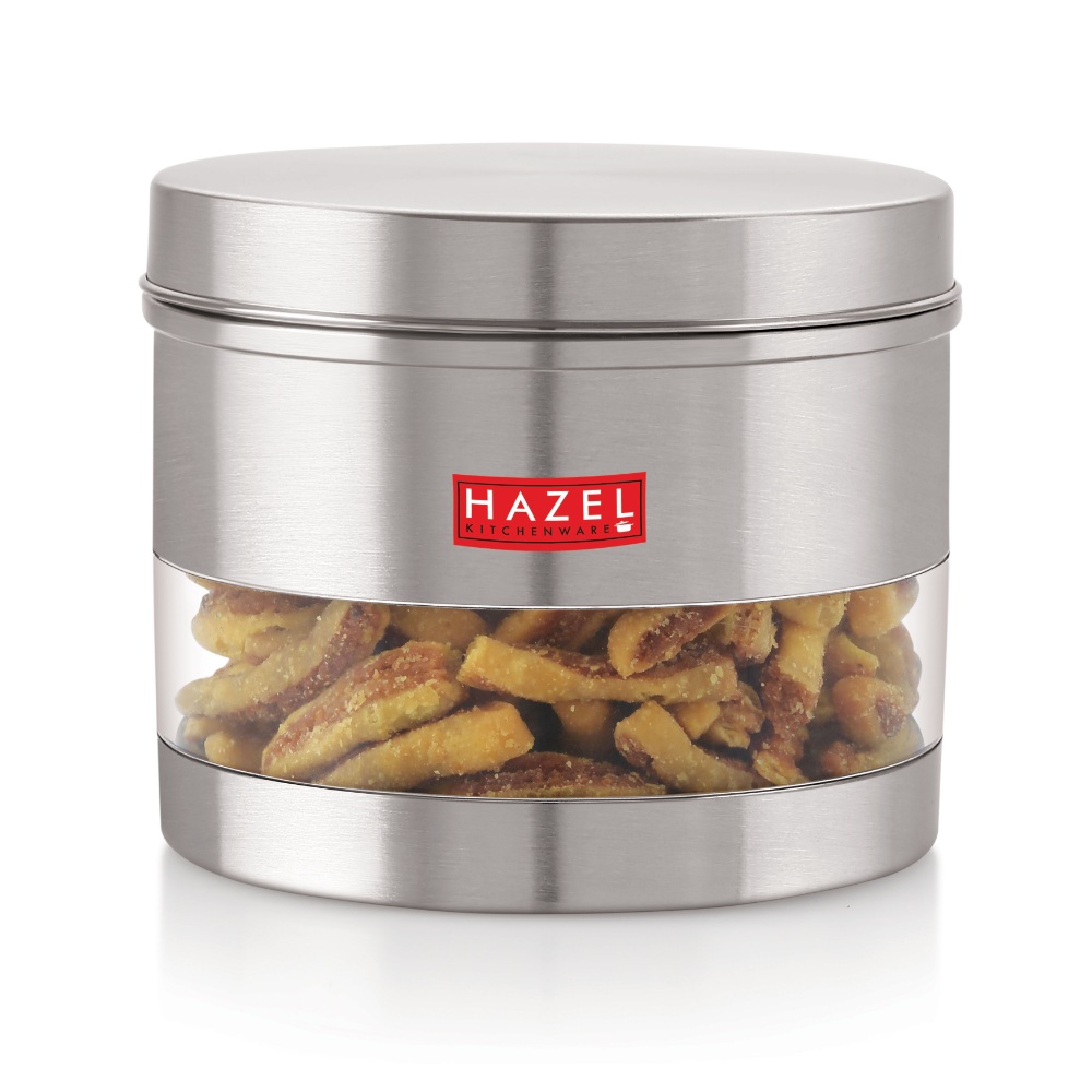 HAZEL Stainless Steel Containers Set For Kitchen Storage Transparent See Through Matt Finish Storage Jars Dabba, Set of 6, 1100 ML Each, Silver