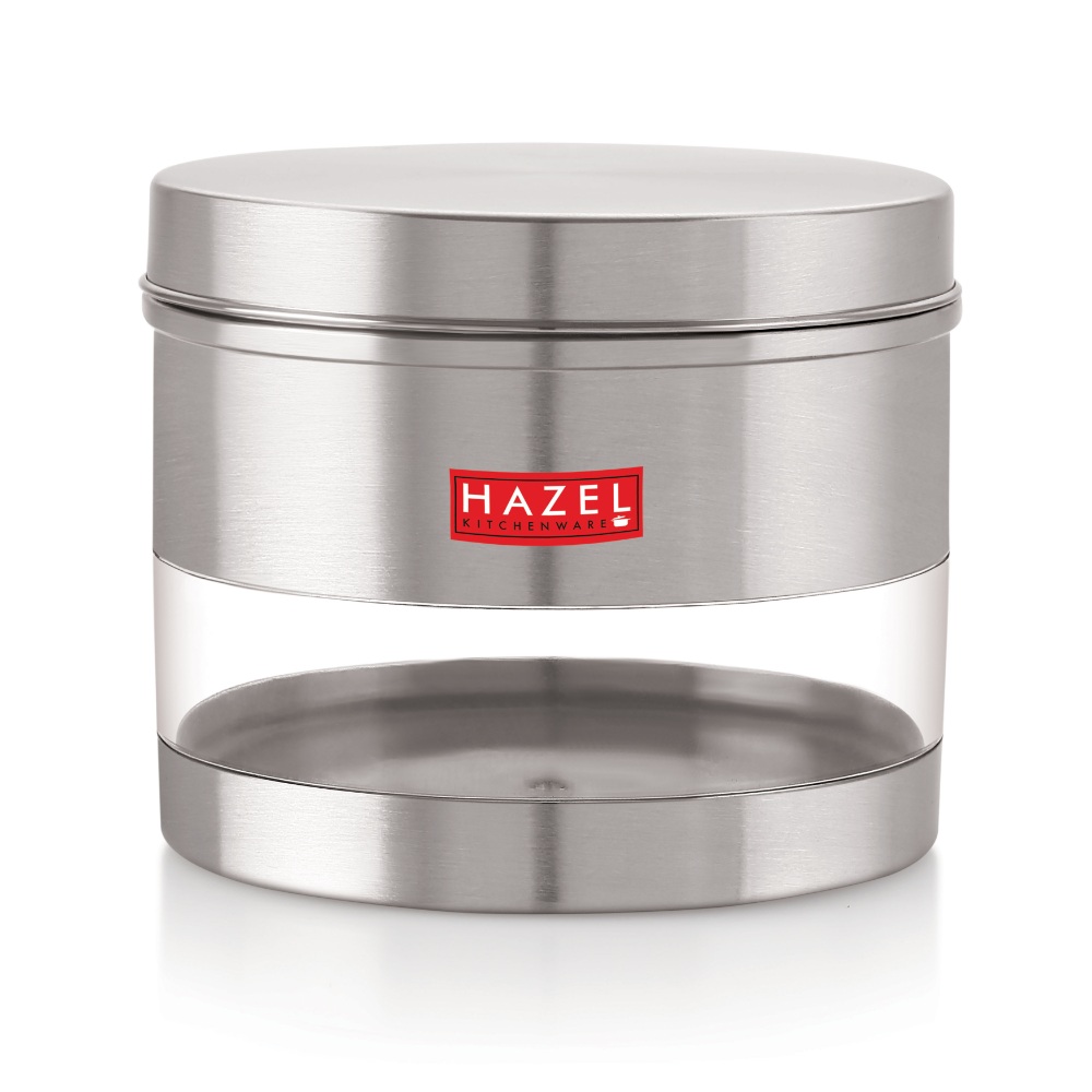 HAZEL Stainless Steel Containers Set For Kitchen Storage Transparent See Through Matt Finish Storage Jars Dabba, Set of 2, 1100 ML Each, Silver