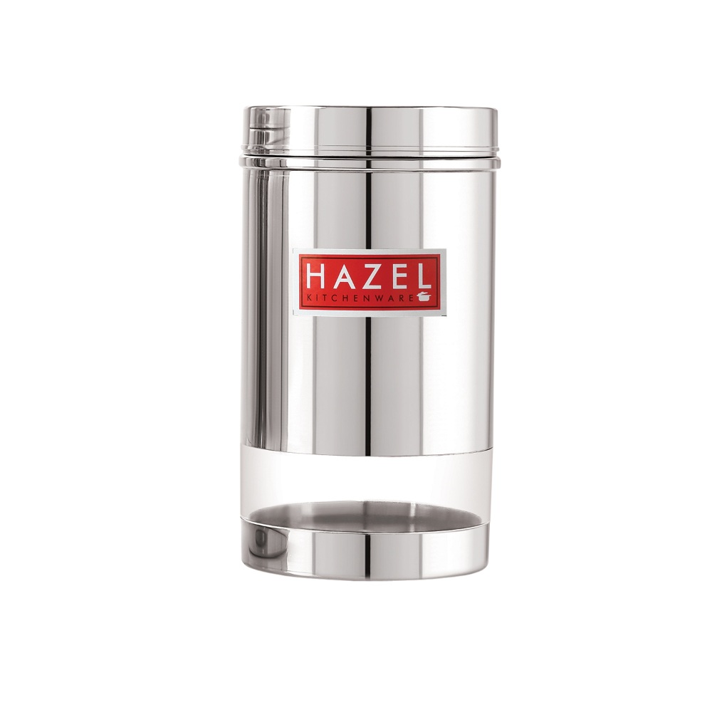 HAZEL Stainless Steel Transparent Glossy Finish See Through Container, Silver, Set of 6, 1200 Ml