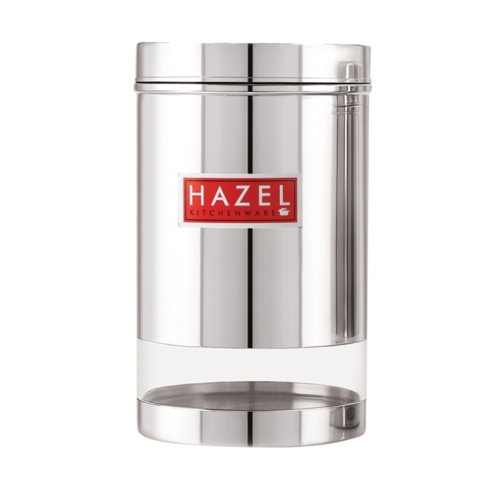 HAZEL Stainless Steel Transparent Glossy Finish See Through Container, Silver, Set of 6, 1700 Ml