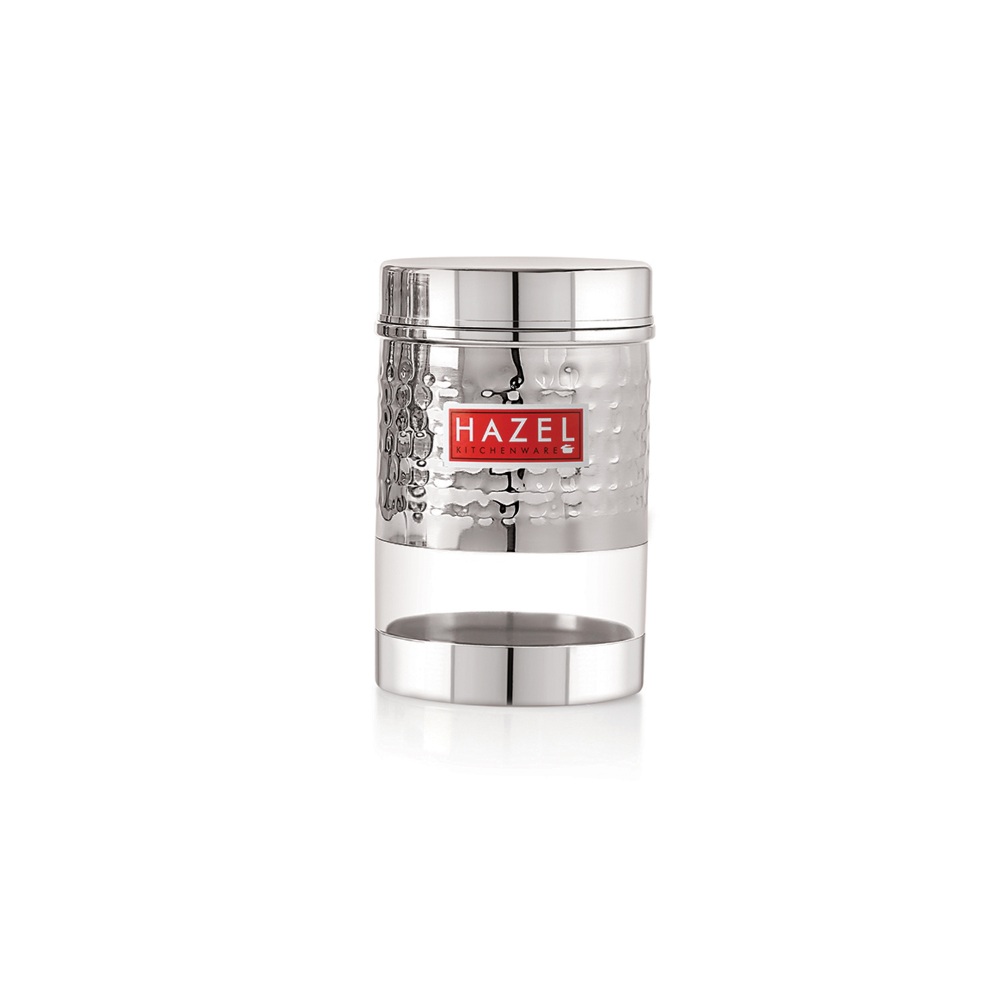 HAZEL Stainless Steel Hammered Finish Transparent Glossy See Through Container, Set of 3, 600 ML Each, Silver