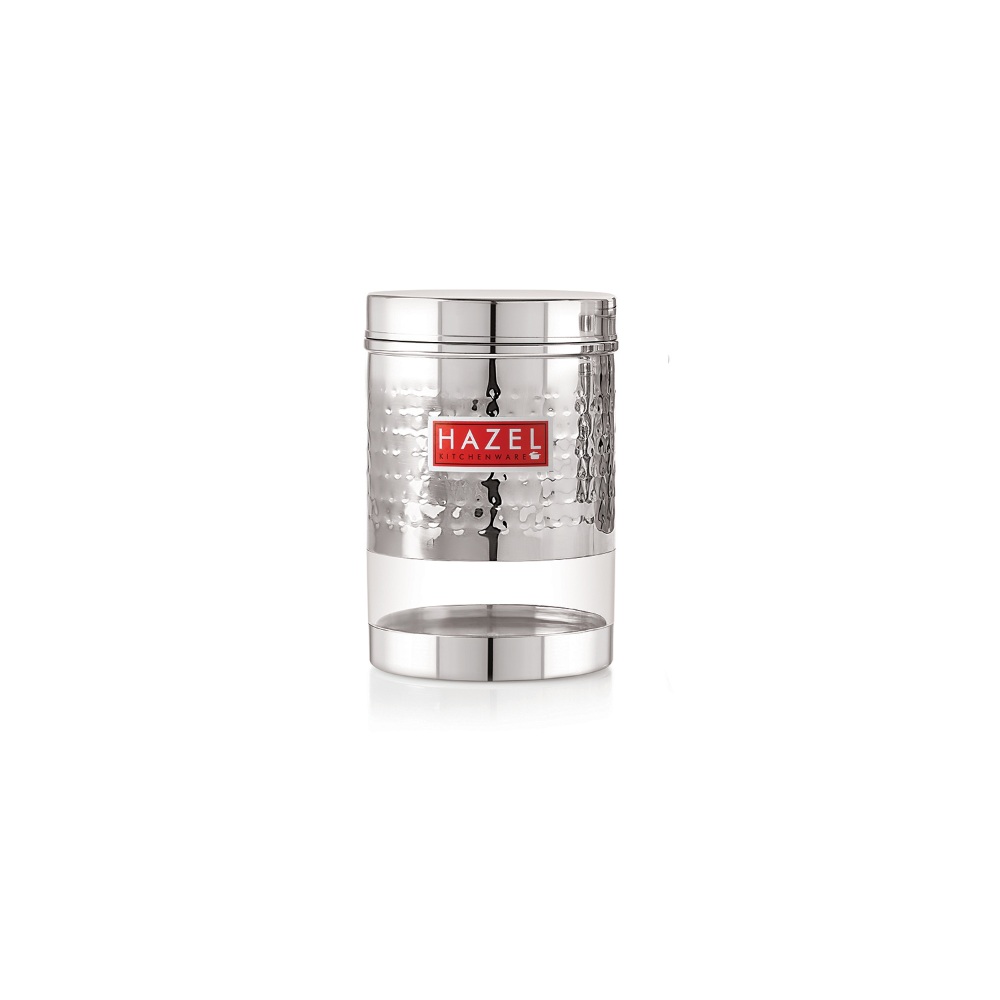 HAZEL Stainless Steel Hammered Finish Transparent Glossy See Through Container, Set of 6, 950 ML Each, Silver