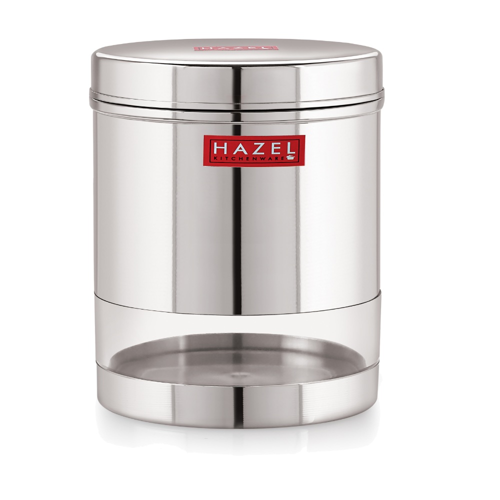 HAZEL Stainless Steel Transparent Wide Mouth See Through Container, Silver, Set of 4, 950 Ml