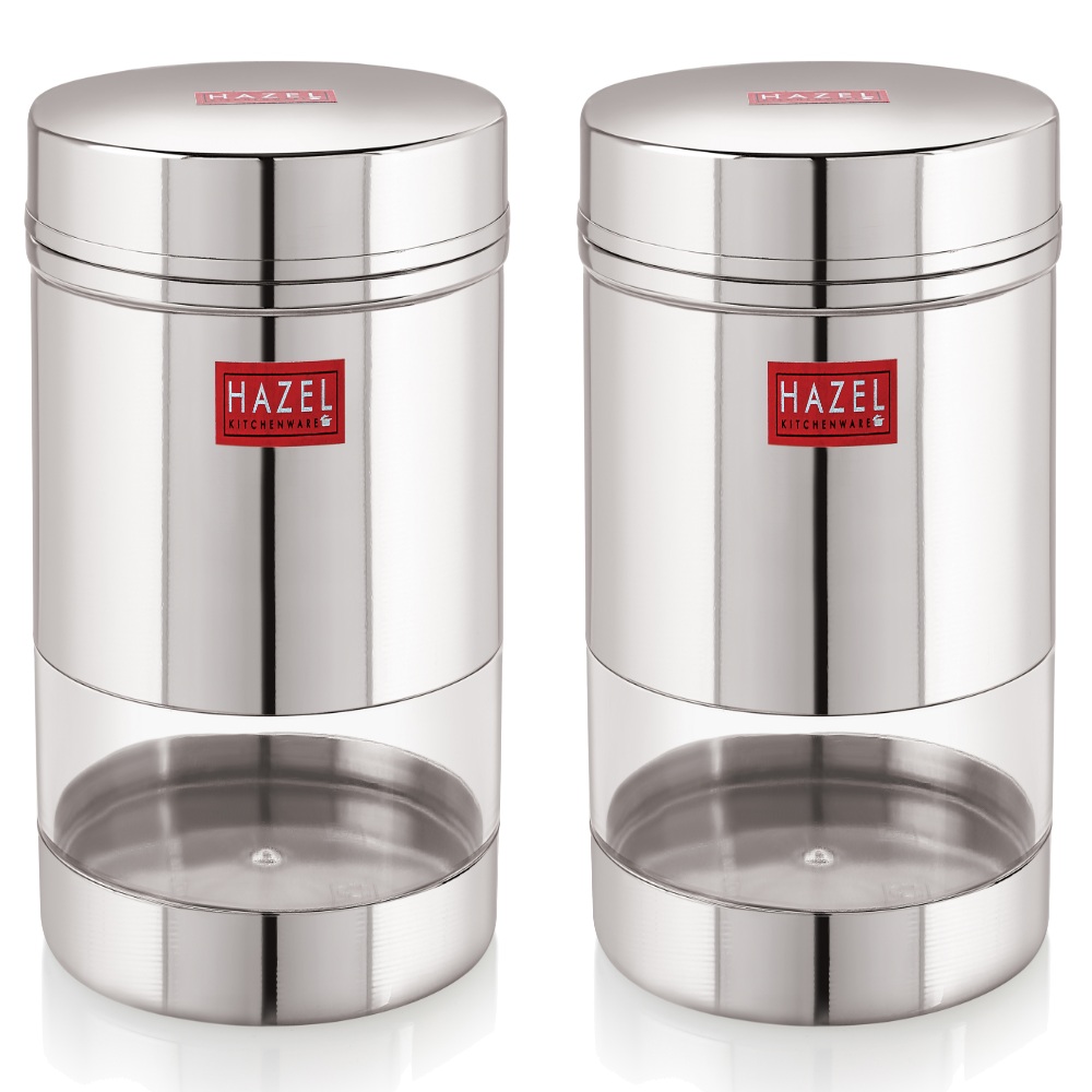 HAZEL Stainless Steel Transparent Wide Mouth See Through Container, Silver, Set of 2, 400 Ml