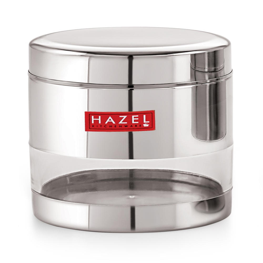 HAZEL Stainless Steel Transparent Glossy See Through Container, Silver, Set of 3, 400 ML