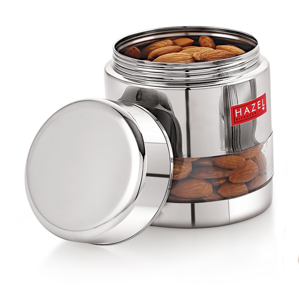 HAZEL Stainless Steel Transparent Glossy See Through Container, Silver, Set of 3, 400 ML