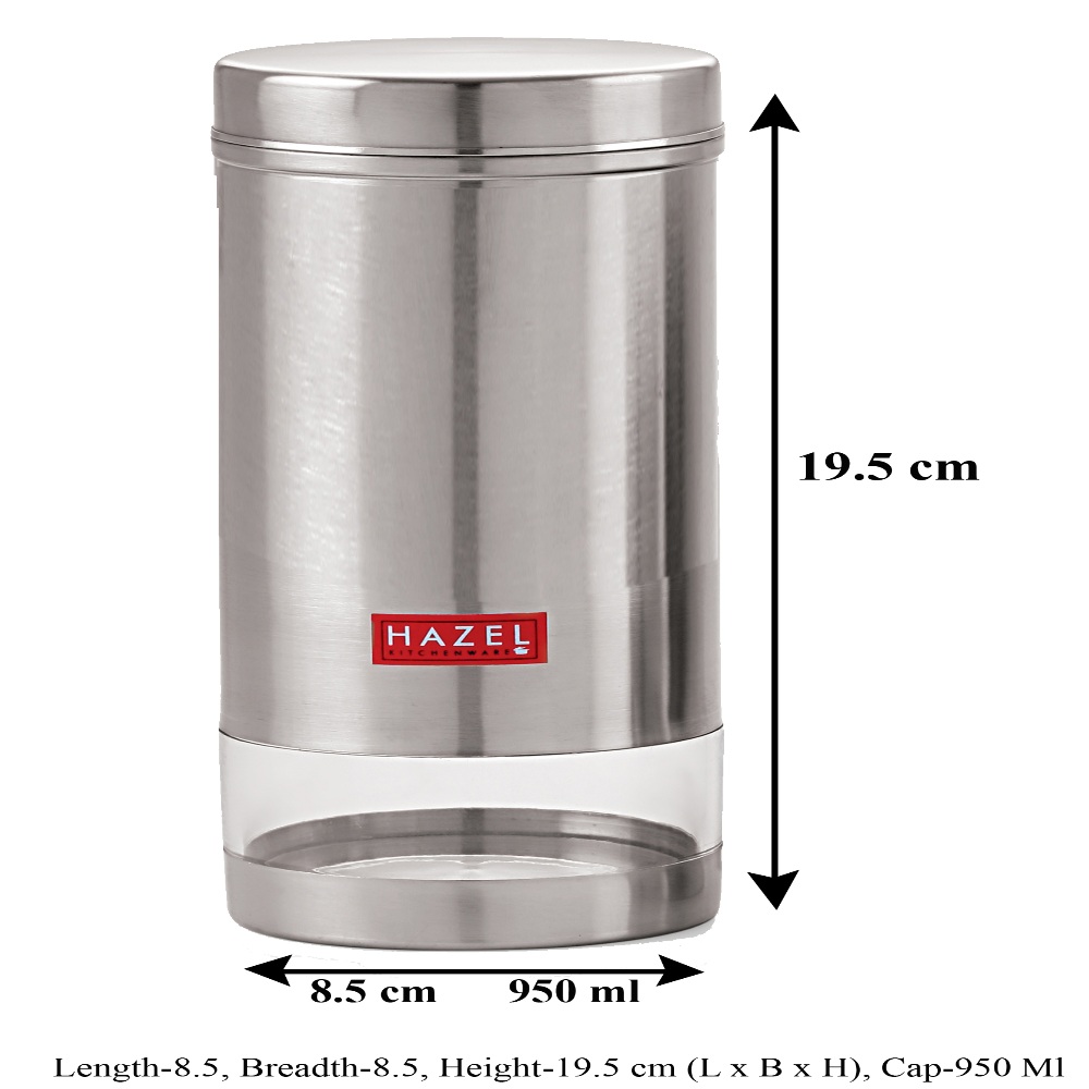 HAZEL Stainless Steel Transparent See Through Container, Silver,Set of 2, 1 Ltr