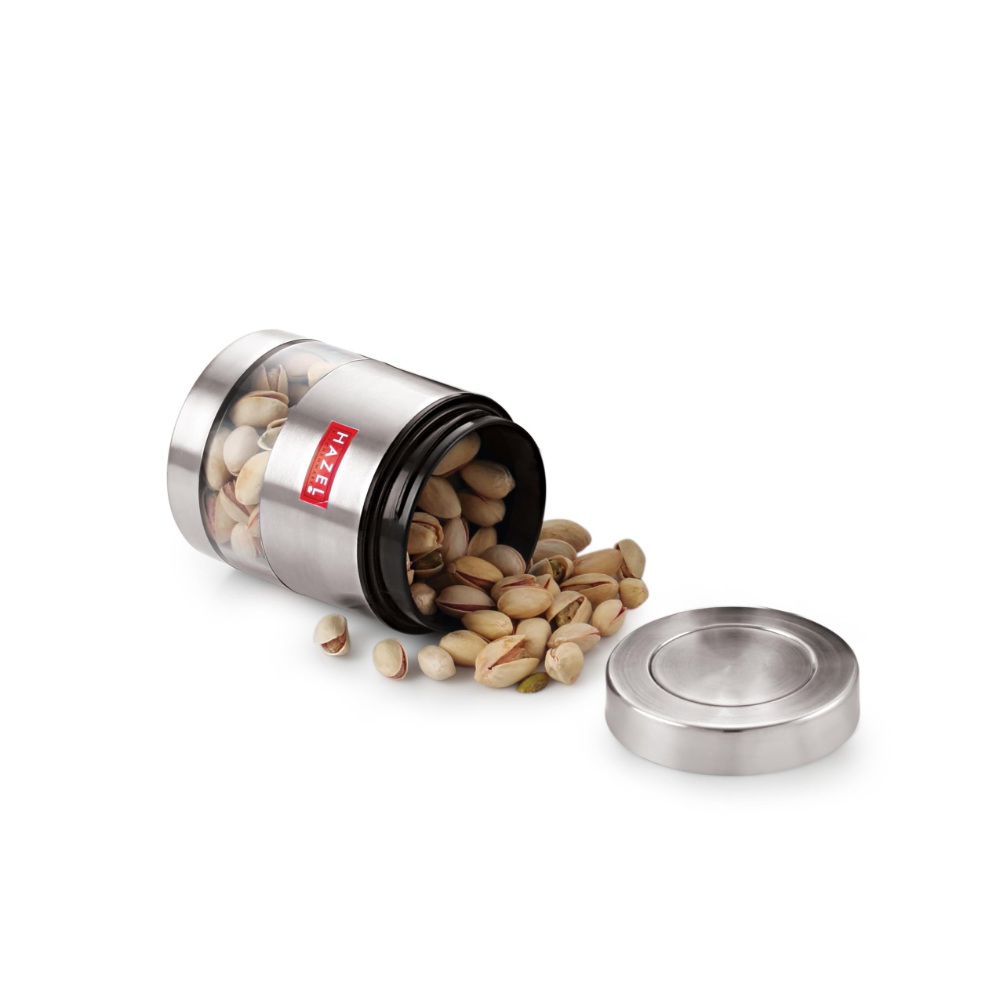 HAZEL Stainless Steel Transparent See Through Container, Silver, 1 PC, 500 Ml