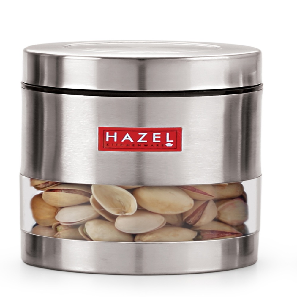 HAZEL Stainless Steel Transparent See Through Container, Silver, 1 PC, 500 Ml