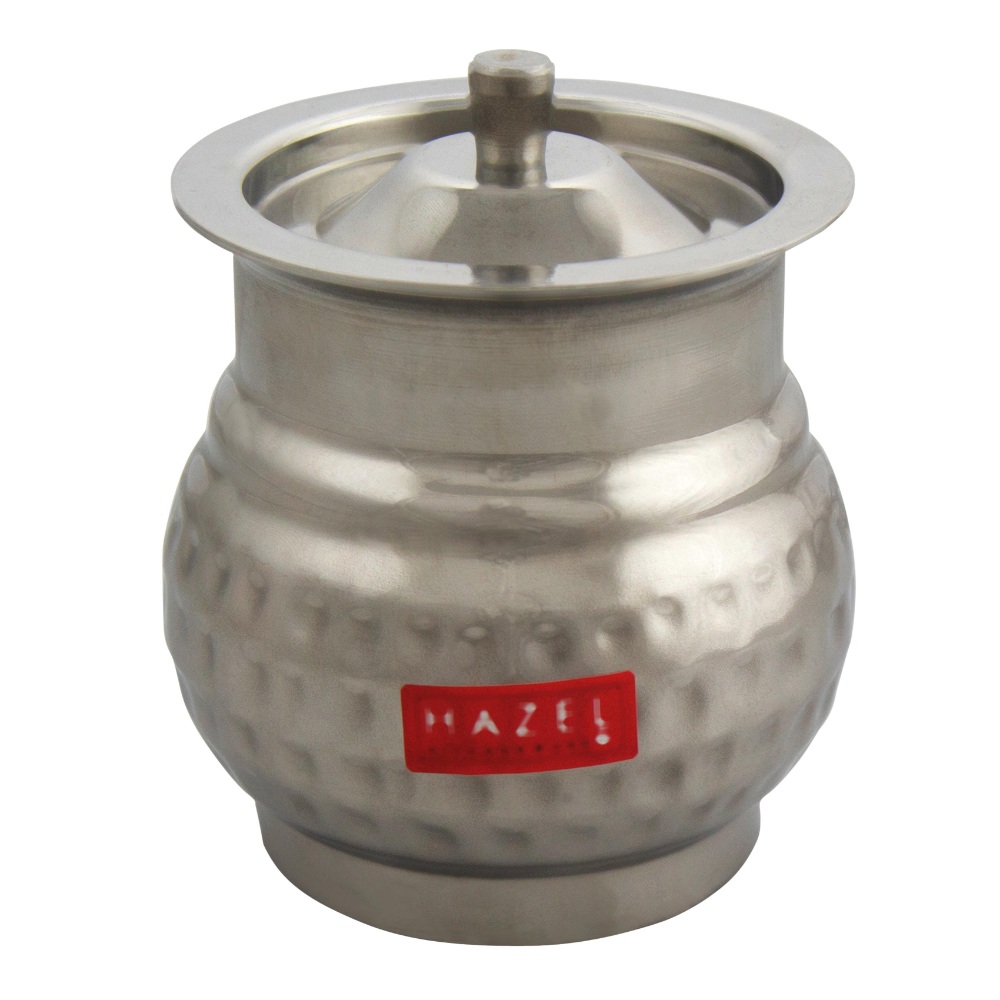 HAZEL Stainless Steel Belly Hammered Finish Oil Ghee Pot, 450 ml, Silver