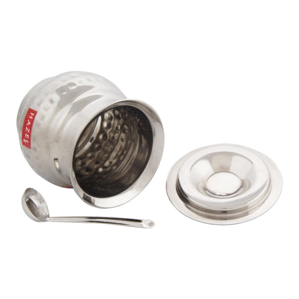 HAZEL Stainless Steel Belly Hammered Finish Oil Ghee Pot, 450 ml, Silver