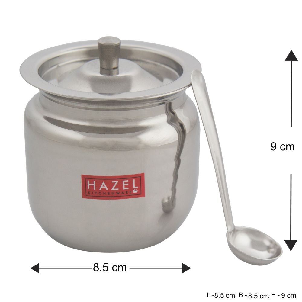HAZEL Stainless Steel Supreme Hammered Finish Oil Ghee Pot, 450 ml, Silver