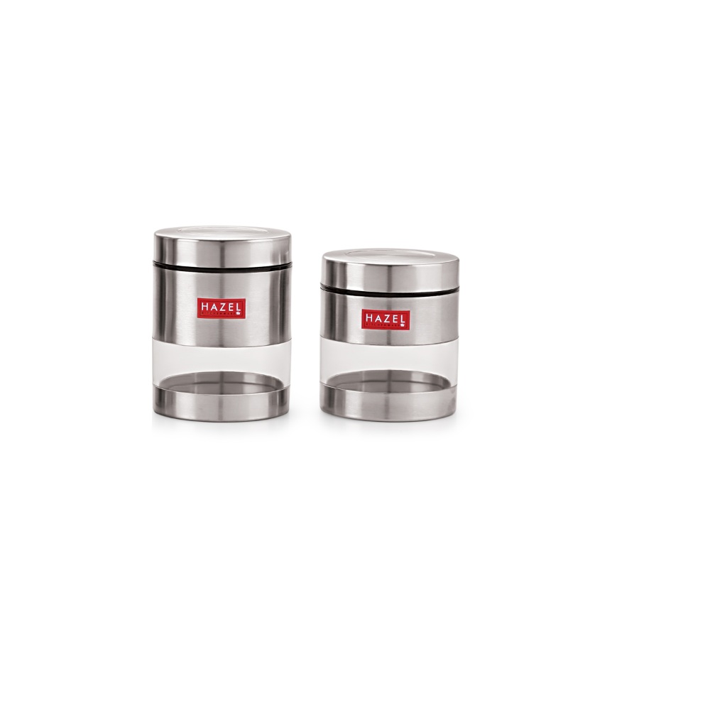 HAZEL Stainless Steel Transparent See Through Container Set of 2, Silver, 400 & 500 Ml Each