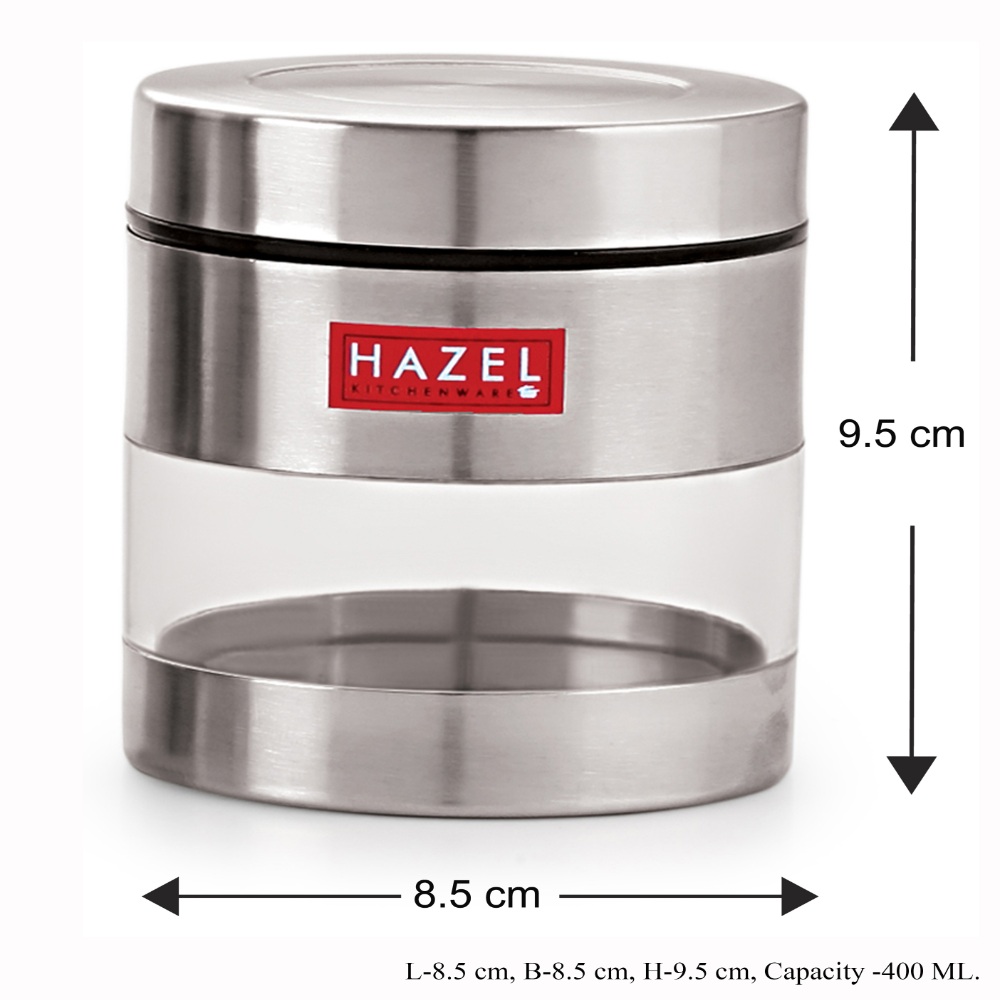 HAZEL Stainless Steel Transparent See Through Container Set of 2, Silver, 400 & 500 Ml Each