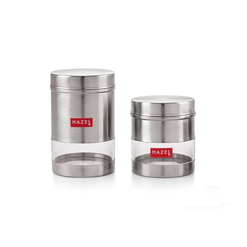 HAZEL Stainless Steel Transparent See Through Container Set of 2, Silver, 400 & 600 Ml Each