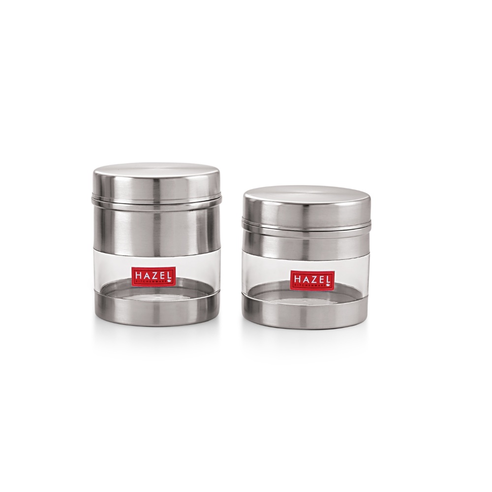 HAZEL Stainless Steel Transparent See Through Container Set of 2, Silver, 350 & 400 Ml Each