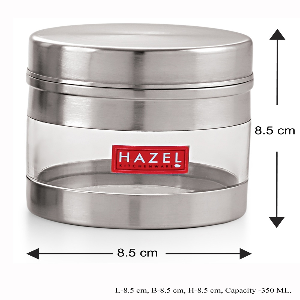 HAZEL Stainless Steel Transparent See Through Container Set of 3, Silver, 350 Ml - 600 Ml Each