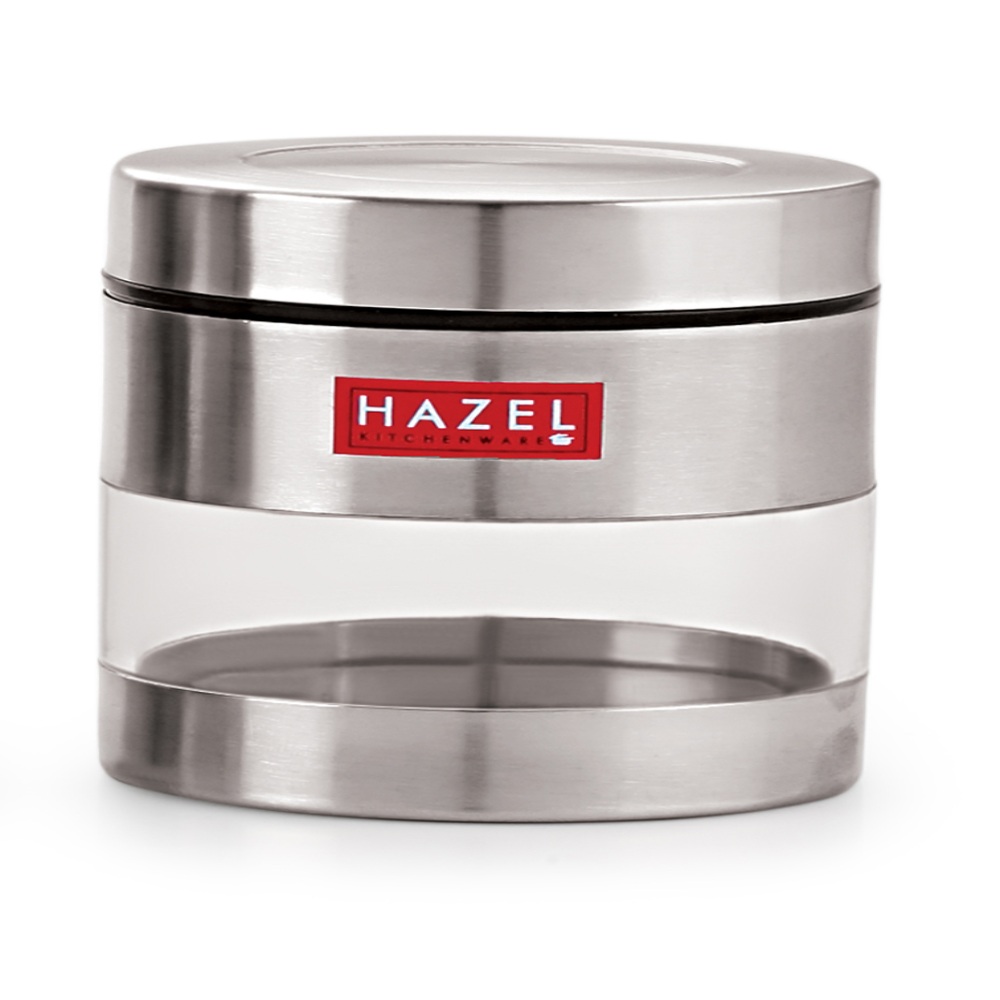 HAZEL Stainless Steel Transparent See Through Container Set of 6, Silver, 400 Ml Each
