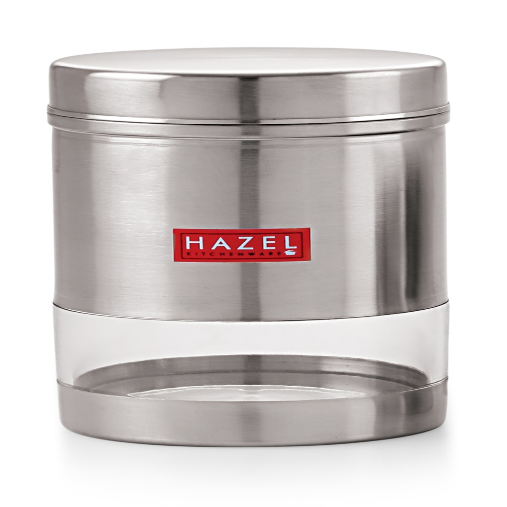 HAZEL Stainless Steel Transparent See Through Container Set of 5, Silver, 600 Ml Each