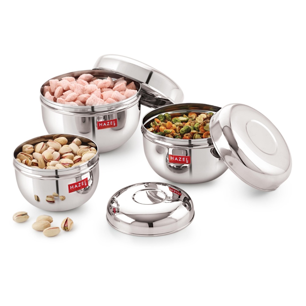 HAZEL Stainless Steel Unique Design Apple Shape Container Set of 3 Pc, 650 to 1300 ml, Silver