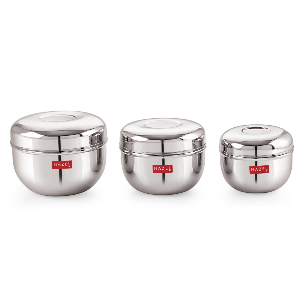 HAZEL Stainless Steel Unique Design Apple Shape Container Set of 3 Pc, 650 to 1300 ml, Silver