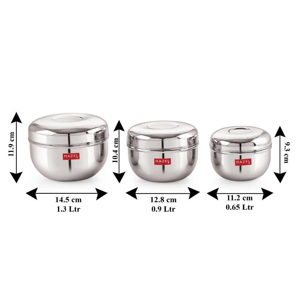HAZEL Stainless Steel Unique Design Apple Shape Container Set of 3 Pc, 650 to 1300 ml, Silver