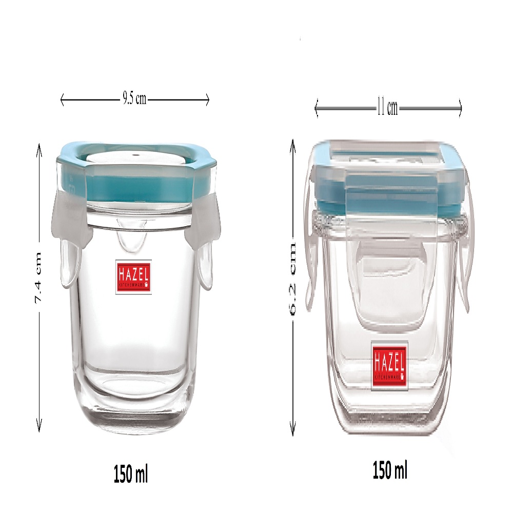 HAZEL Borosilicate Glass Airtight & Leak Proof Container, Set of 2 (2 x 150 ml) - Transparent