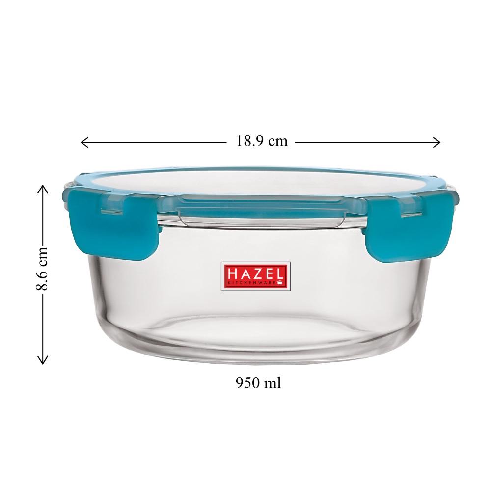 HAZEL Borosilicate Glass Round Airtight & Leak Proof Container, Set of 2 (2 x 950 ml) - Transparent